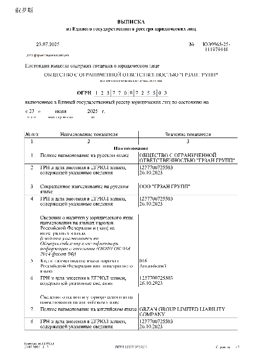 俄罗斯分公司营业执照